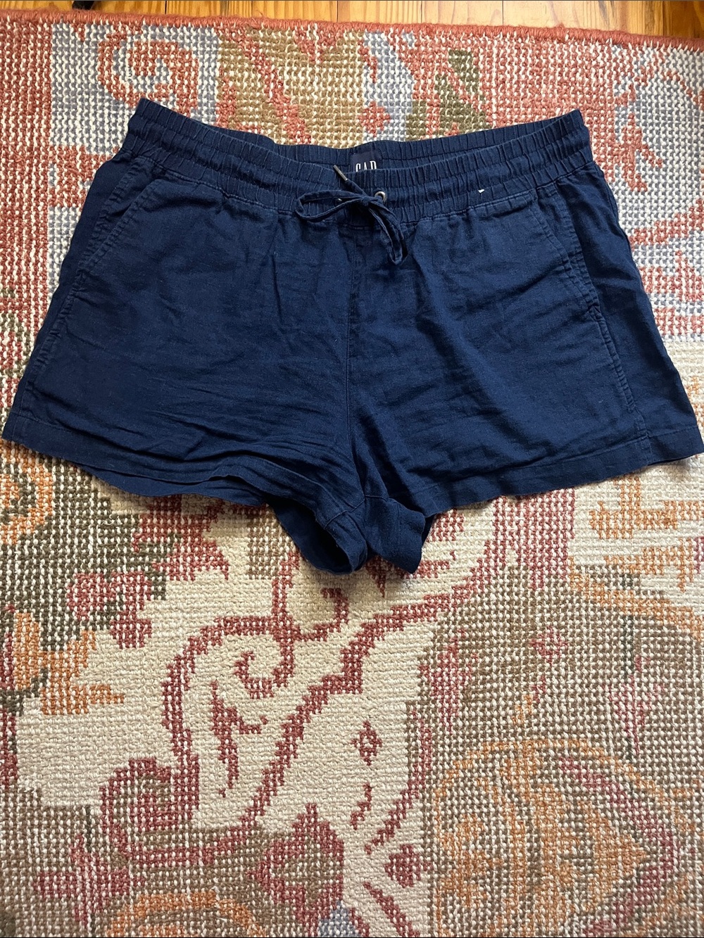 Gap Navy Linen Drawstring Shorts Large Elastic Waist EUC - Picture 1 of 8